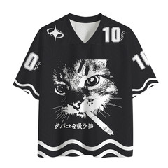 Retro Cat Smoking Mesh Jersey Football Men, Men Gameday Jersey Shirt, S-5XL