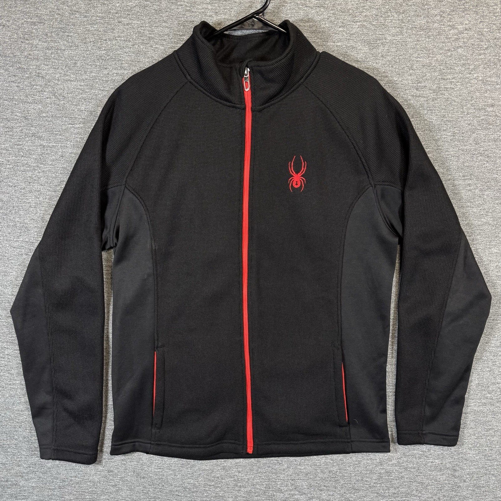 Spyder Full Zip Fleece Sweater Waffle Knit Black Red Men's Size Large NWOT gallery