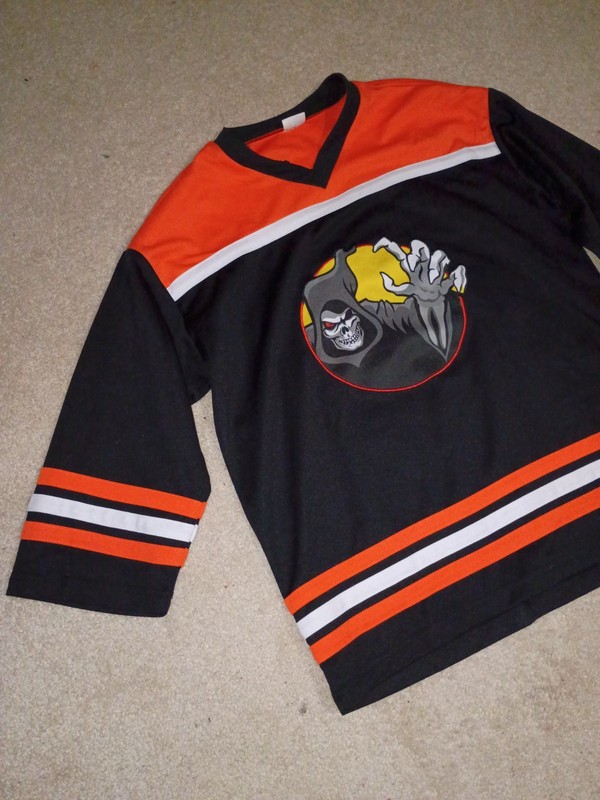 Spirit Halloween Hockey Jersey Men's Youth Size XL #31 Orange Black Horror gallery