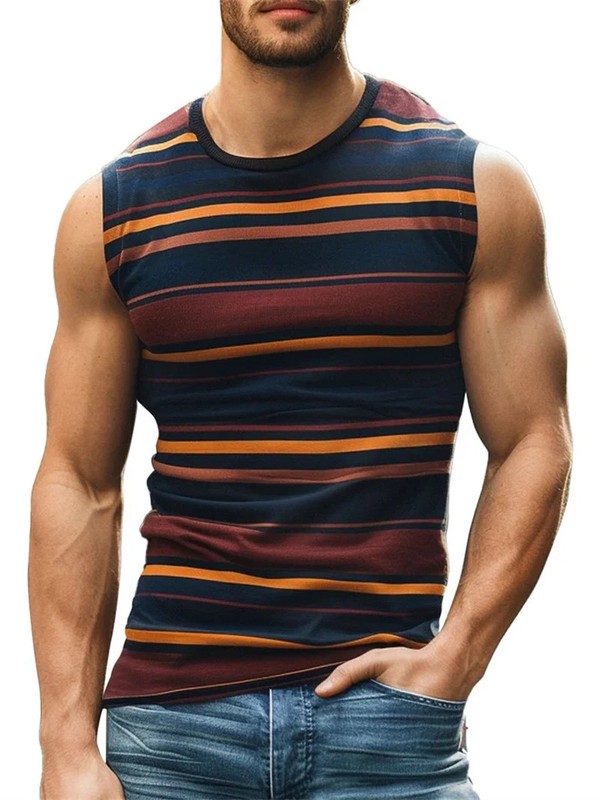 Fashion Simple Stripe 3D Print Tank Tops Men Streetwear Vest Oversized Sle gallery