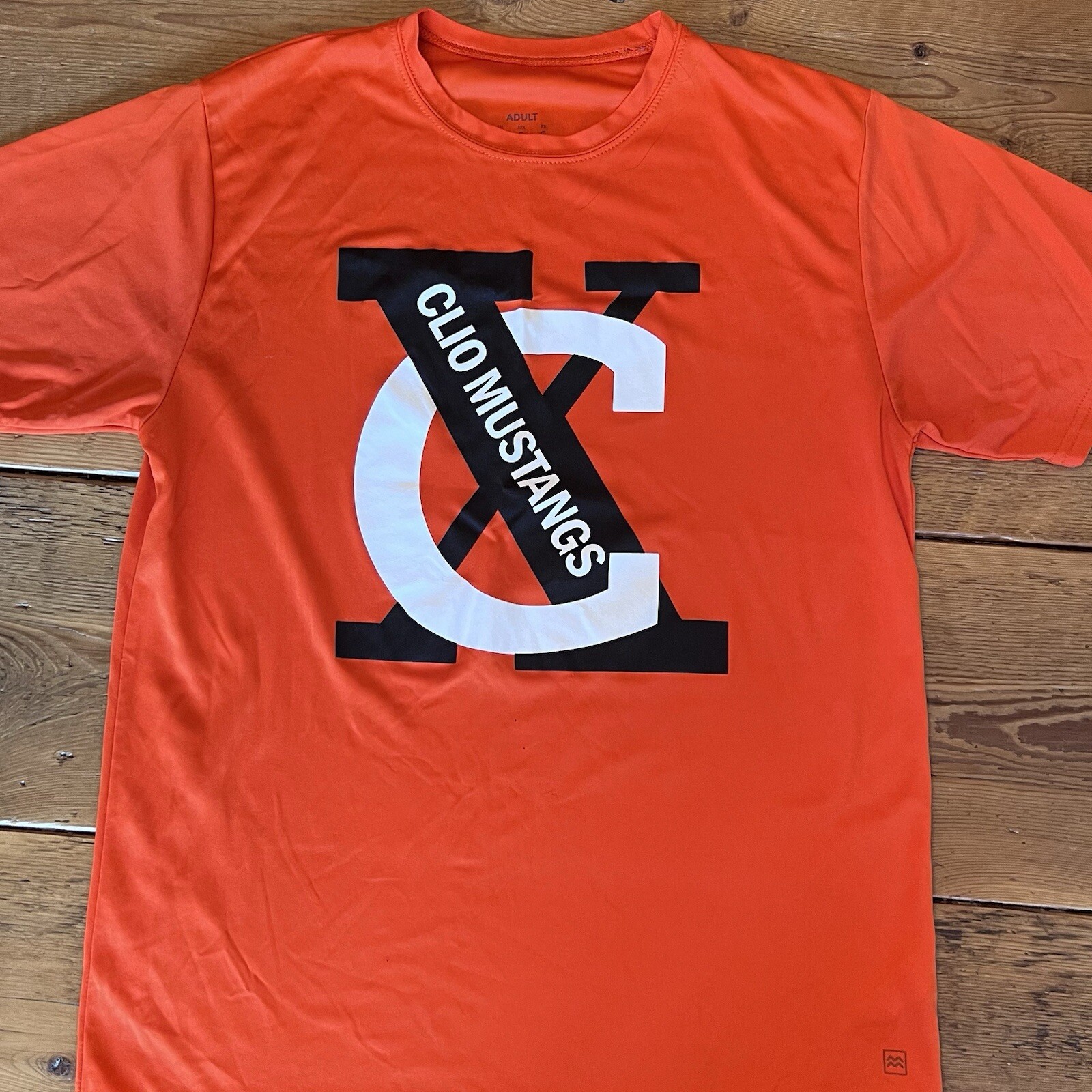Clio Mustang Orange Dry Moisture Management Athletic Tee Size Large Mustang Logo gallery