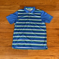 ADIDAS CLIMA-COOL Bright Blue And Green Golf Polo Collared Shirt Men’s Large