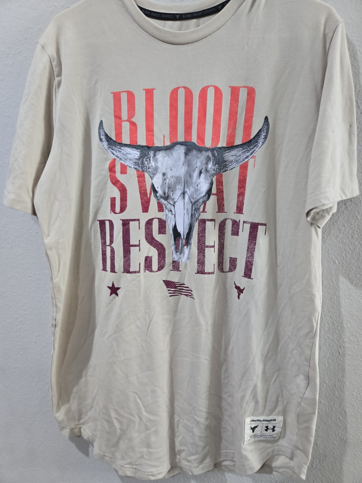 Under Armour Project Rock Blood Sweat Respect Graphic T Shirt Mens MD Beige #86 gallery