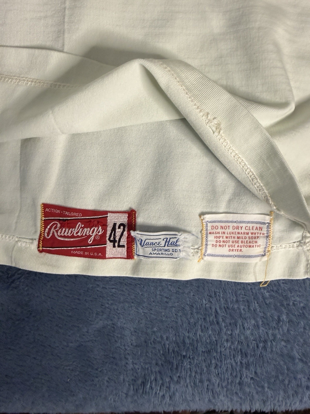 60-70s Rawlings White Green And Yellow Football Jersey Size 42 Number 80 gallery