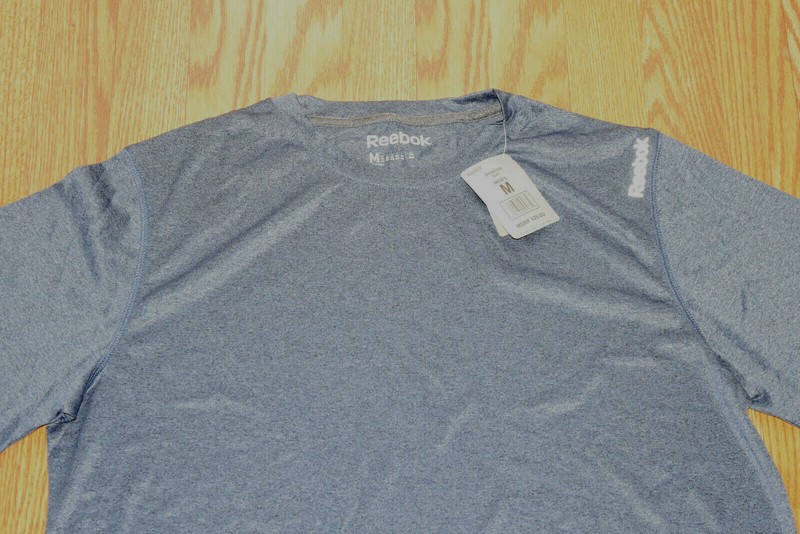 NWT Mens REEBOK Heathered Navy Blue Play Dry Short Sleeve Athletic Shirt M gallery