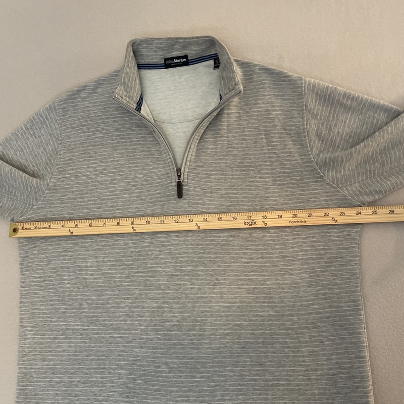 John Morgan LARGE Gray/White Striped 1/4 Zip Golf Pullover Cotton Poly EUC SOFT gallery