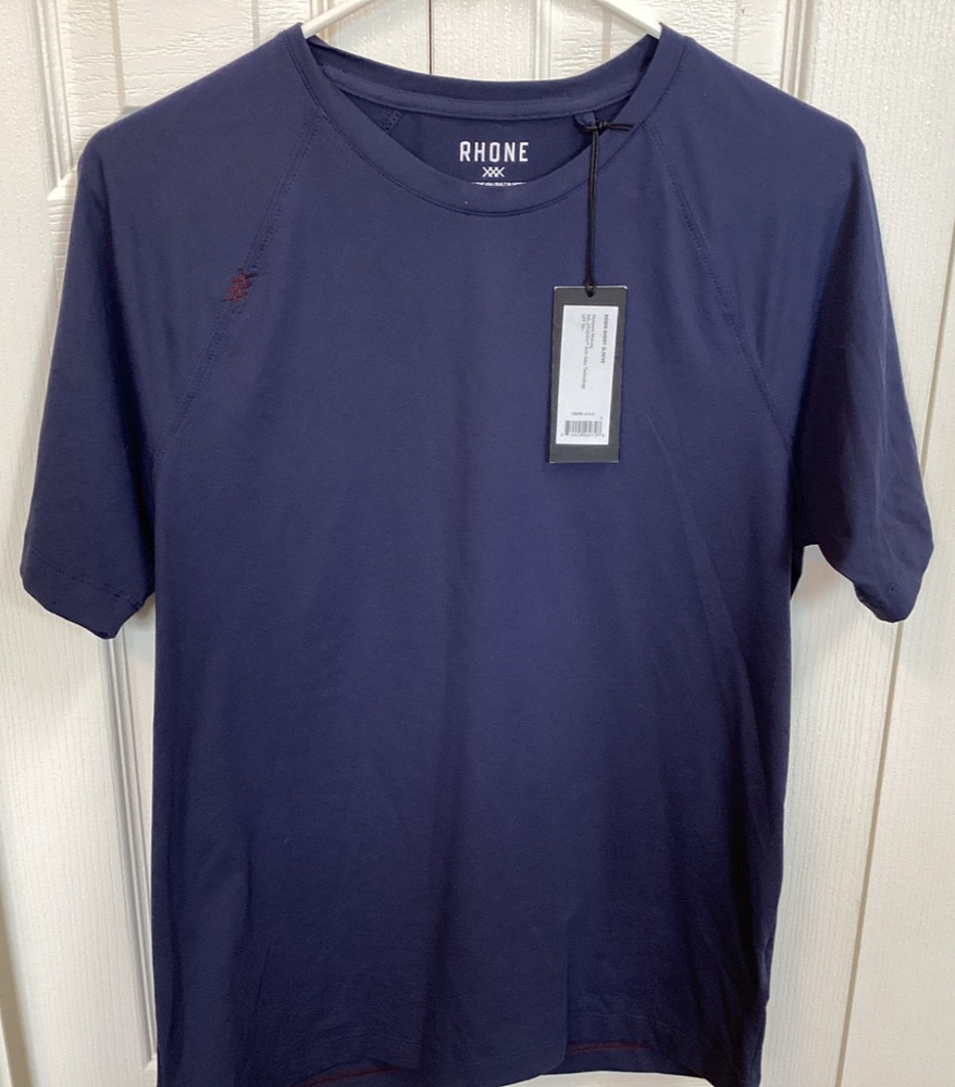 Rhone Men’s Reign Tee Blue Small Stretch Gym Workout Performance UPF 50 NWT $68!
