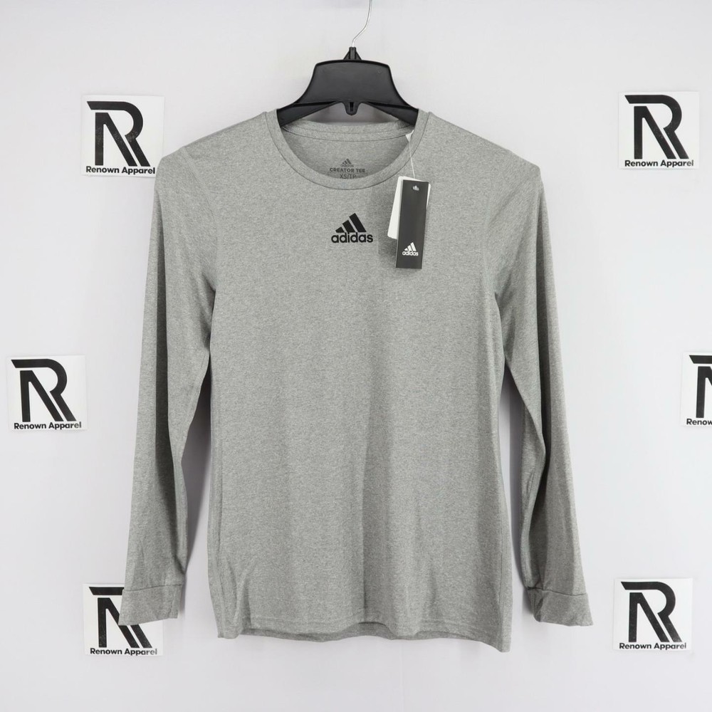 NWT Mens Adidas Creator Tee Gray Athletic Shirt Size XS Long Sleeve Casual Sport