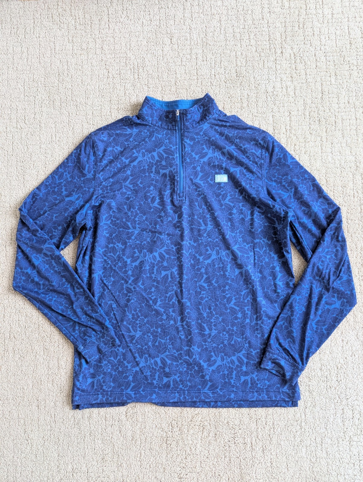 Good Good Golf Quarter Zip Golf Pullover Men M Navy Floral Performance Shirt gallery