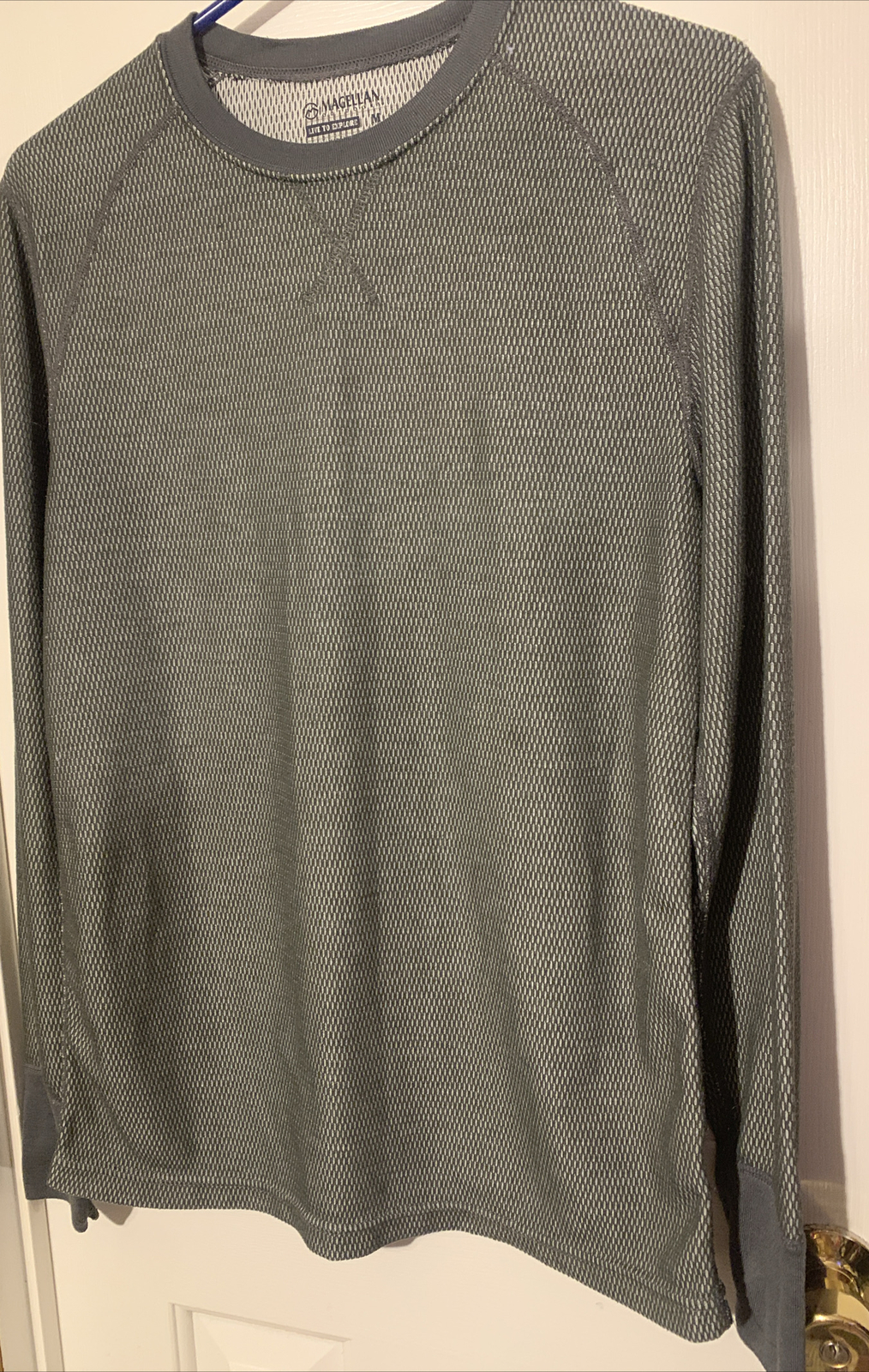 Magellan Mens Long Sleeve Mesh Layered Gray Shirt Size Medium Listing #740 gallery