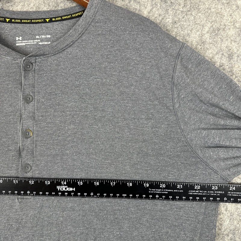 Under Armour Project Rock Shirt Mens XL Gray HeatGear 3/4 Sleeve Henley Respect gallery