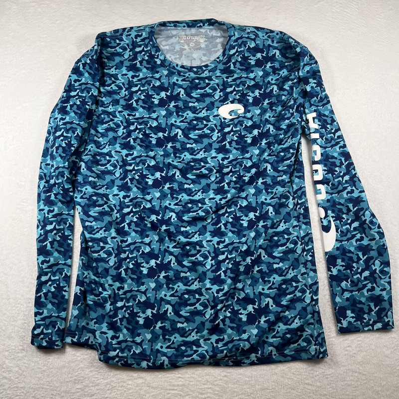 Costa Shirt Mens XL Blue Camo Long Sleeve Performance Fishing Tee Top gallery