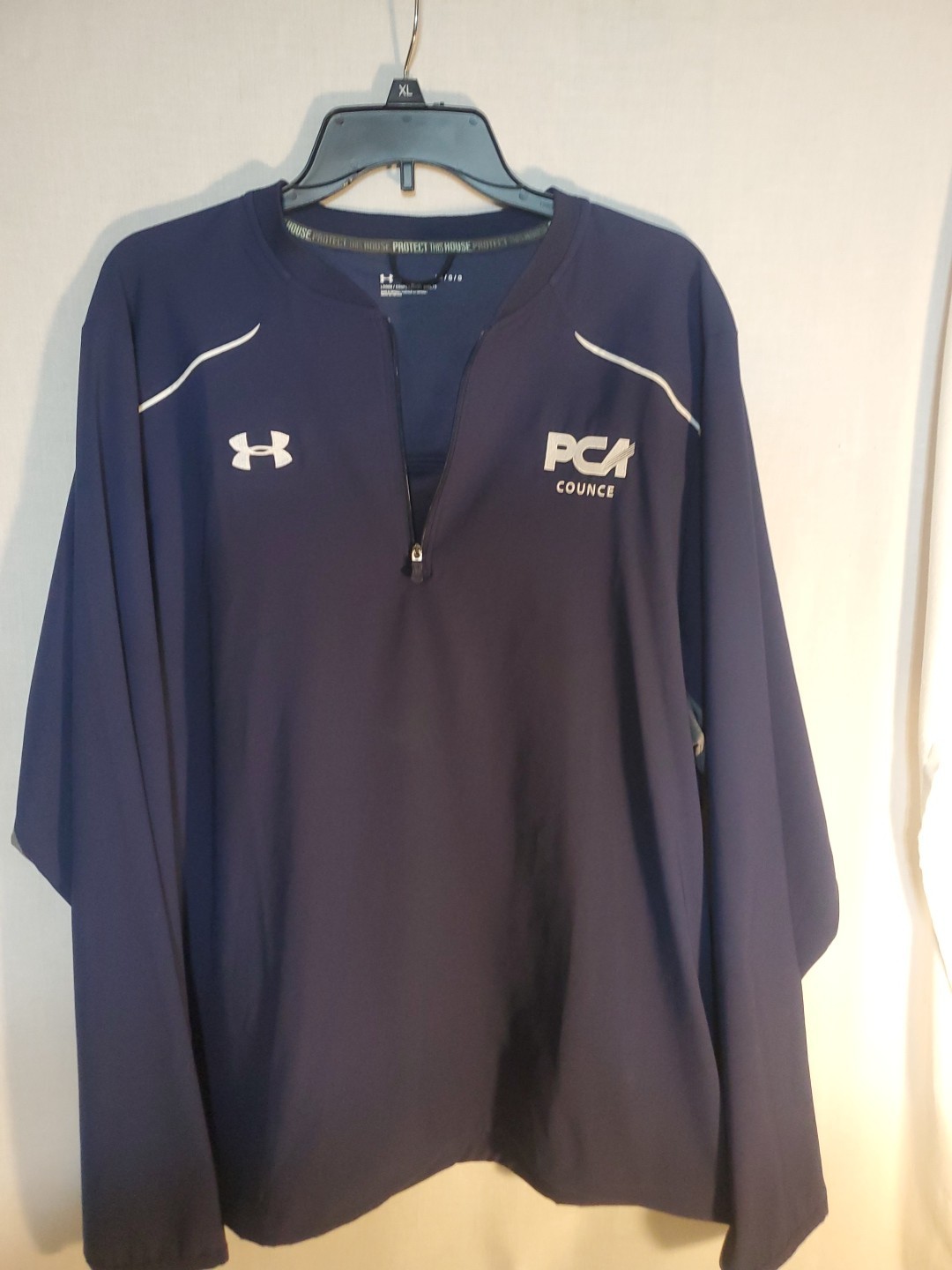 Under Armour Navy Long Sleeve 1/4 Zip Wind Shirt PCA Counce Large Loose Fit gallery