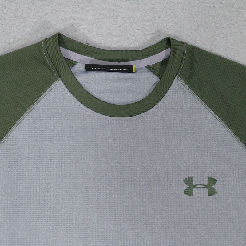 Under Armour Waffle Knit Shirt Men Medium LOOSE Green Gray Long Sleeve Heatgear gallery