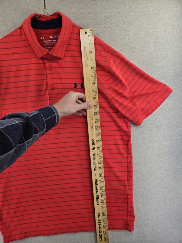Under Armour The Playoff Polo Shirt Mens Medium Loose Fit Red Striped Heatgear gallery
