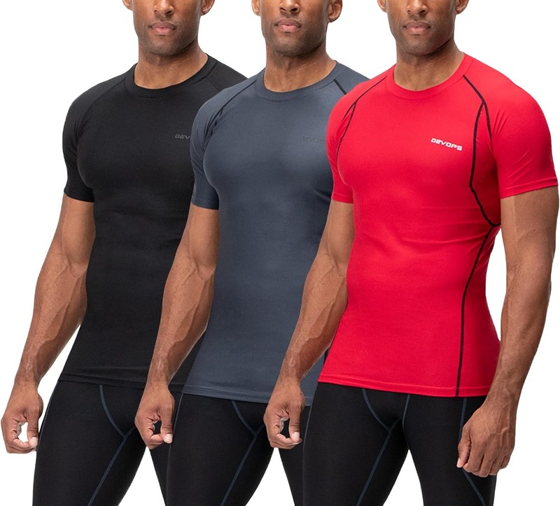 DEVOPS 3 Pack Men Cool Dry Short Sleeve Compression Shirts, Sports Baselay gallery