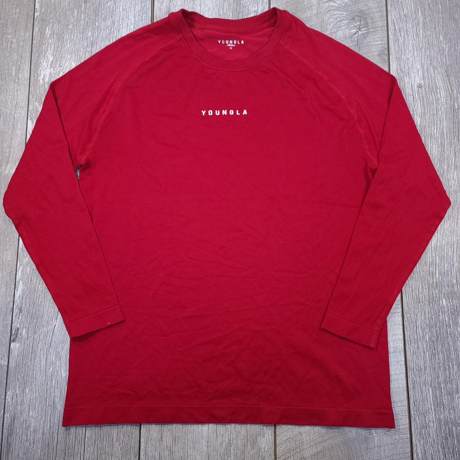 YoungLA Shirt Mens Medium Red Long Sleeve Compression Gym Training Top 823 gallery