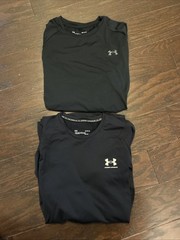 Under Armour Mens M Black L/S Coldegear Fleece & Reg Compression Shirt Lot Of 2