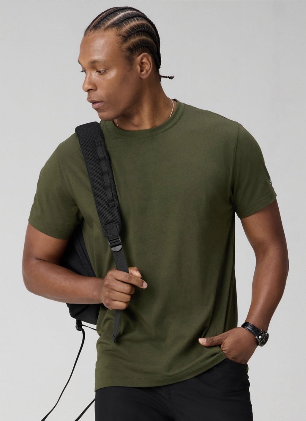 NEW Fabletics Mens The 24-7 Tee Shirt LARGE Dark Olive Green Short Sleeve gallery