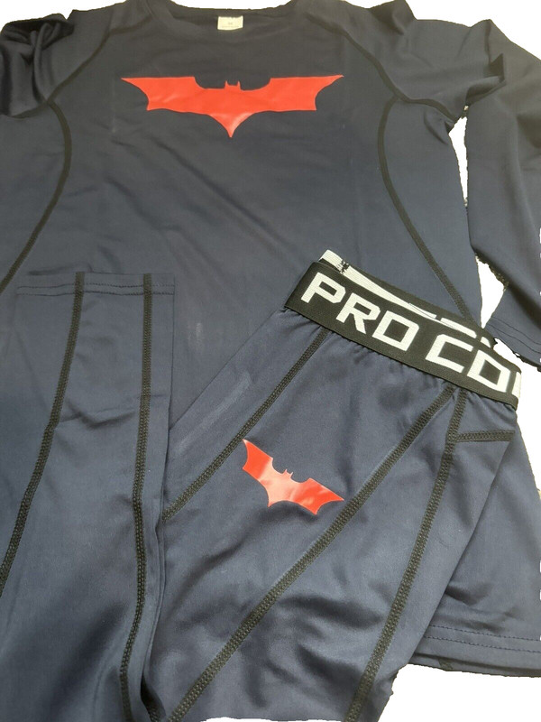 Batman Pro Combat Mens M Blue/Red Hypercool Fitted Dri Fit Compression Set gallery