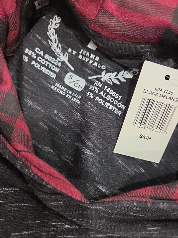 Jeans By Buffalo Shirt Adult SMALL Black Hood Henley Casual Mens. NWT gallery