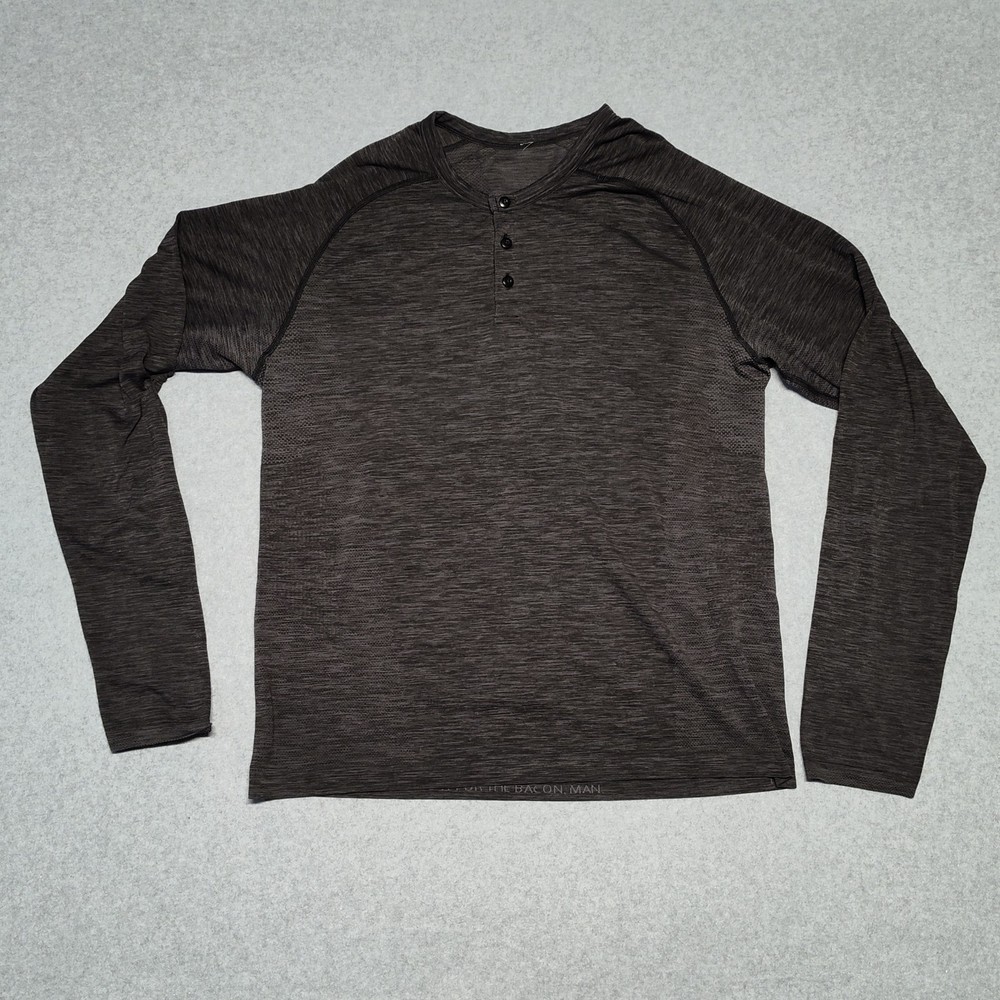 Lululemon Men's Shirt Metal Vent Tech Gray Long Sleeve Stretch Henley Size Large