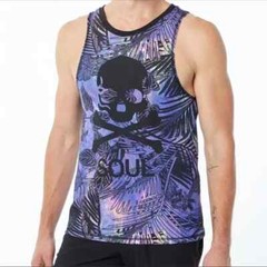 SOULCYCLE SKULL GOTH BLACK PURPLE LEAF TROPICAL UNISEX PERFORMANCE MESH TANK – S