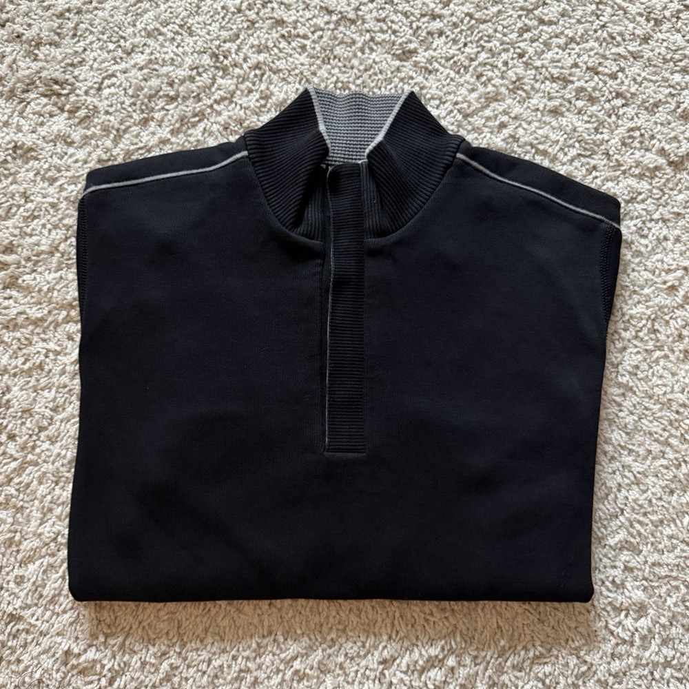 VTG HUGO BOSS - 1/4 Snap Button Mock Neck Pullover Mens Size Medium Black/Gray