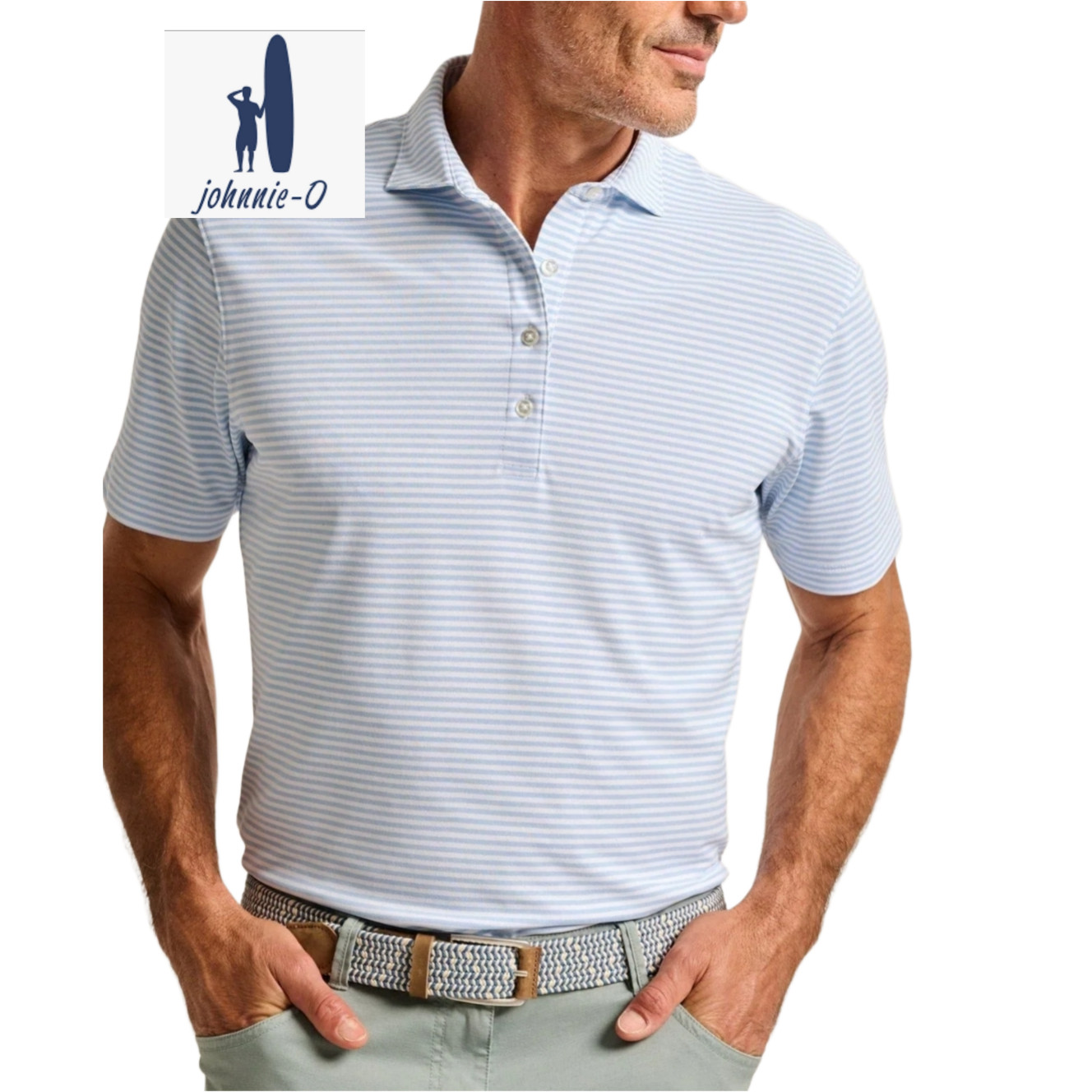 Johnnie-O Declan Striped Top Shelf Performance Golf Polo Blue Mens Size 2XL gallery
