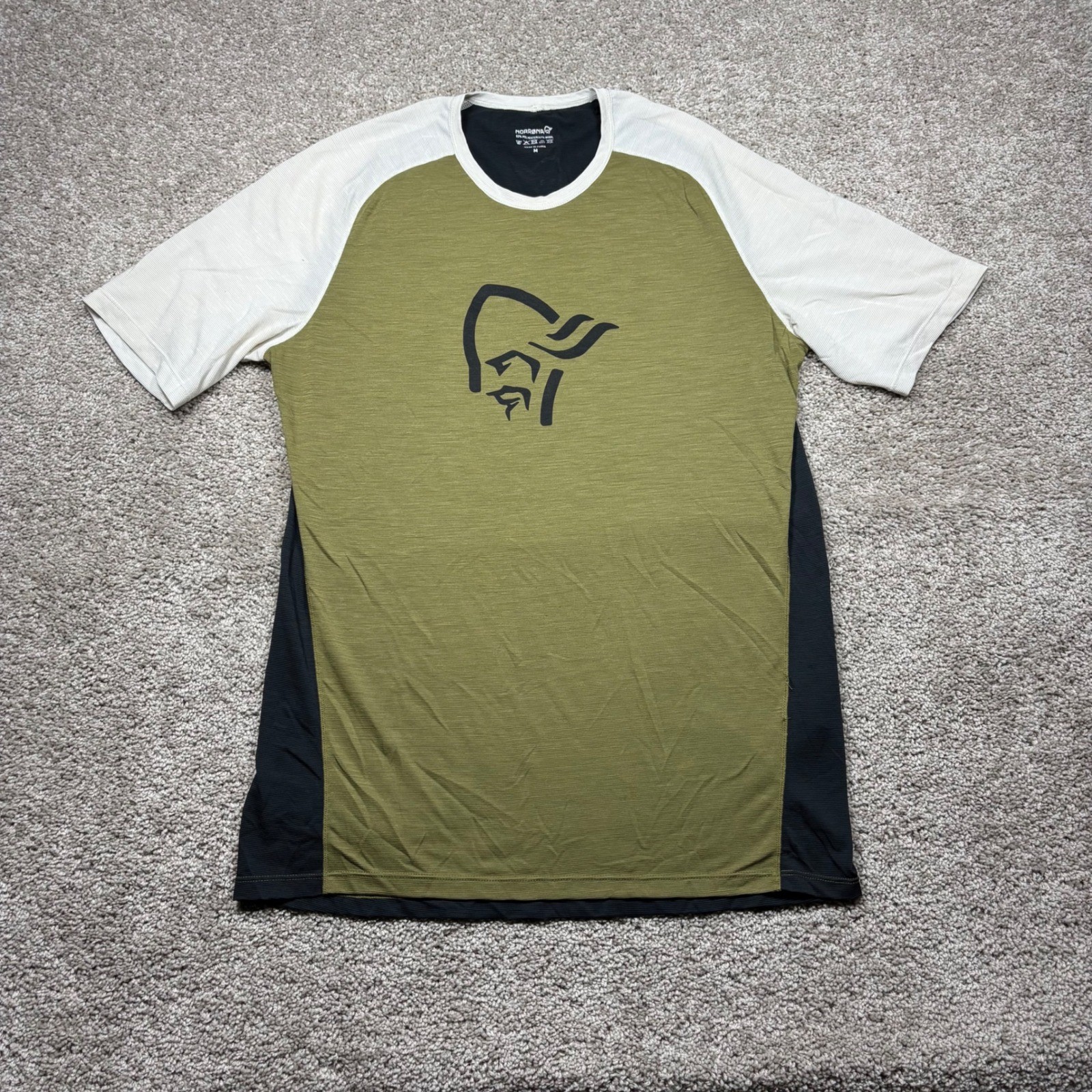 Norrona Fjora Wool T-Shirt Mens Medium Olive Drab Caviar MTB Hiking Tee 2224-21 gallery