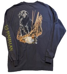 Magellan Al Agnew Black Lab Duck Graphic L/S Pullover Tee Charcoal Gray Sz Large