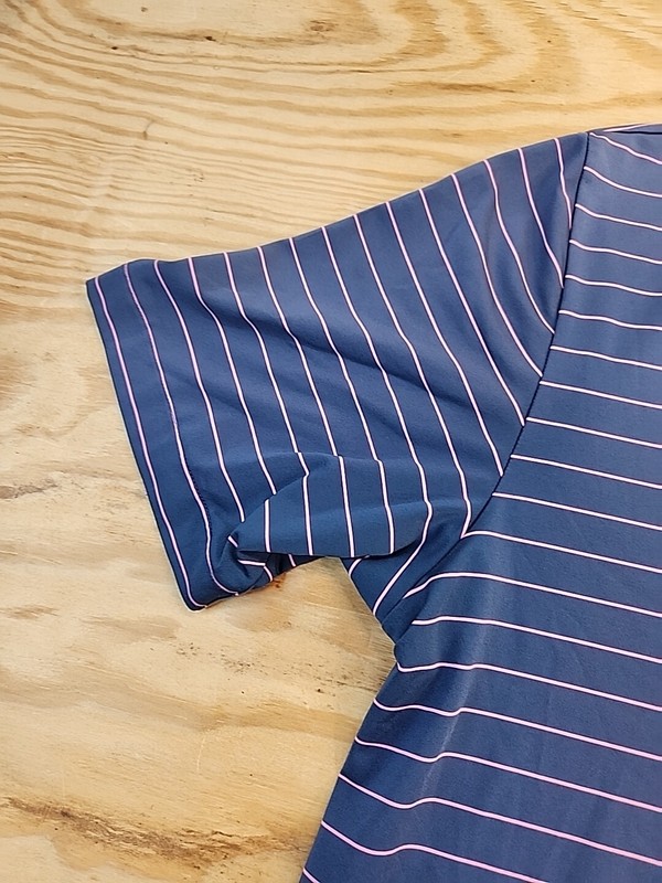Peter Millar Summer Comfort Purple Striped Golf Logo Polo Shirt Mens 2XL gallery