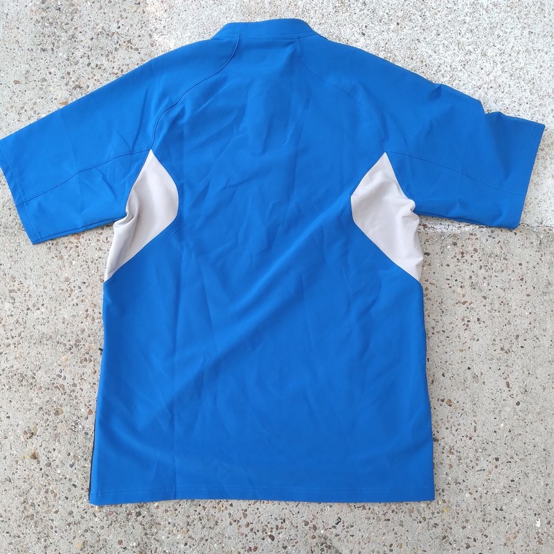 New Balance men's size S performance shirt blue gray stretch side zip high neck gallery