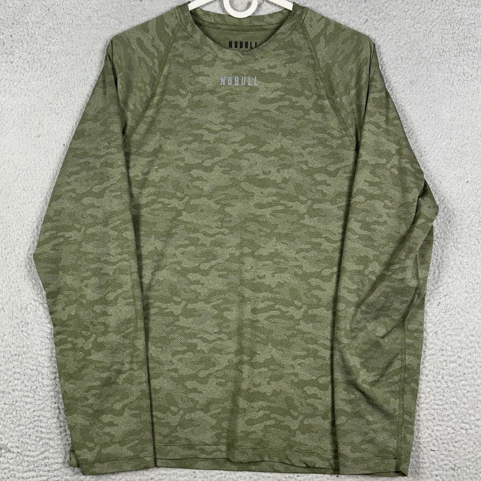 NOBULL Shirt Mens Large Olive Green Camo Jacquard Training Stretch Long Sleeve gallery
