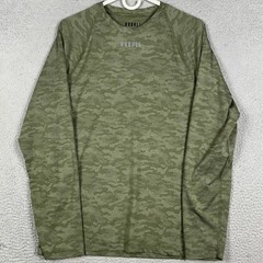 NOBULL Shirt Mens Large Olive Green Camo Jacquard Training Stretch Long Sleeve
