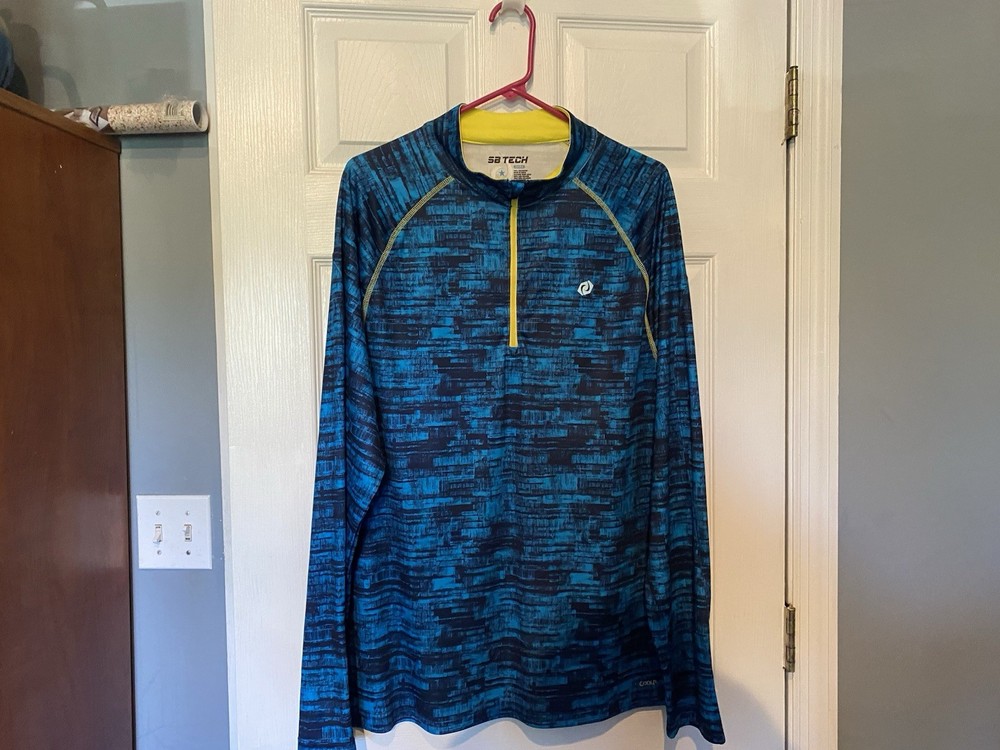 SB Tech Cool Play Mens Long Sleeve Shirt Size XL Blue And Yellow Great Preowned
