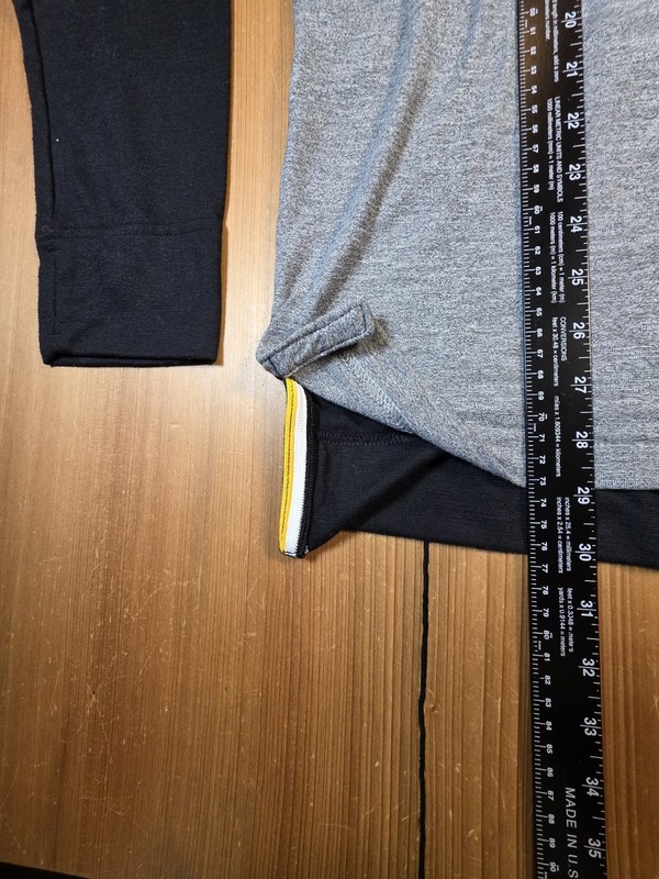 Nike Men’s Large Gray Black Long Sleeve Athletic Shirt Dri-Fit Yellow Swoosh gallery