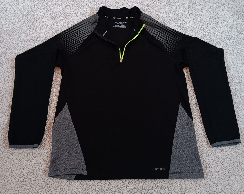 Tek Gear Mens Long Sleeve Shirt Black Quarter Zip Drytek Performance Athletic