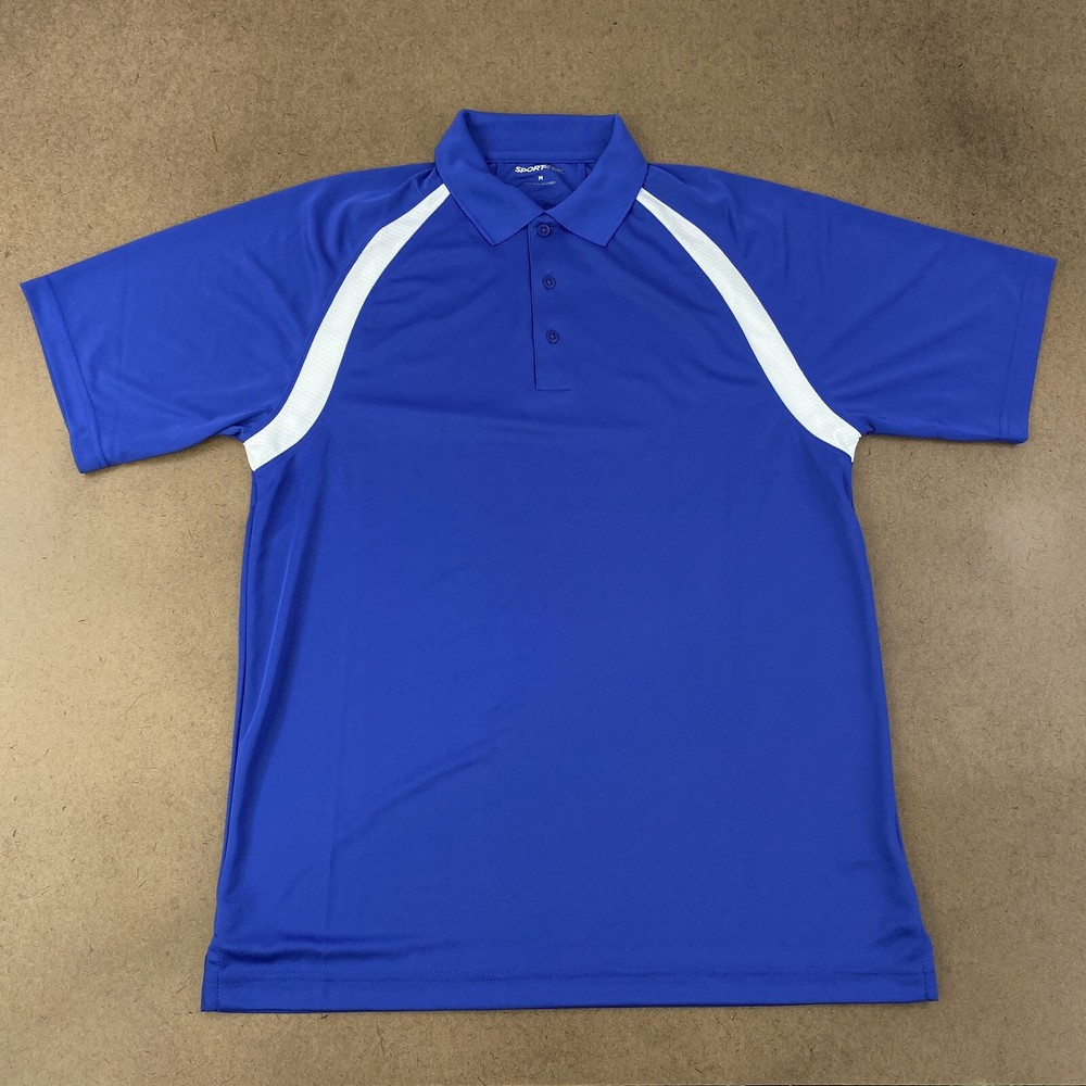 Sport-Tek Men's Size Medium Blue White Blank Dry Zone Raglan Athletic Polo T476