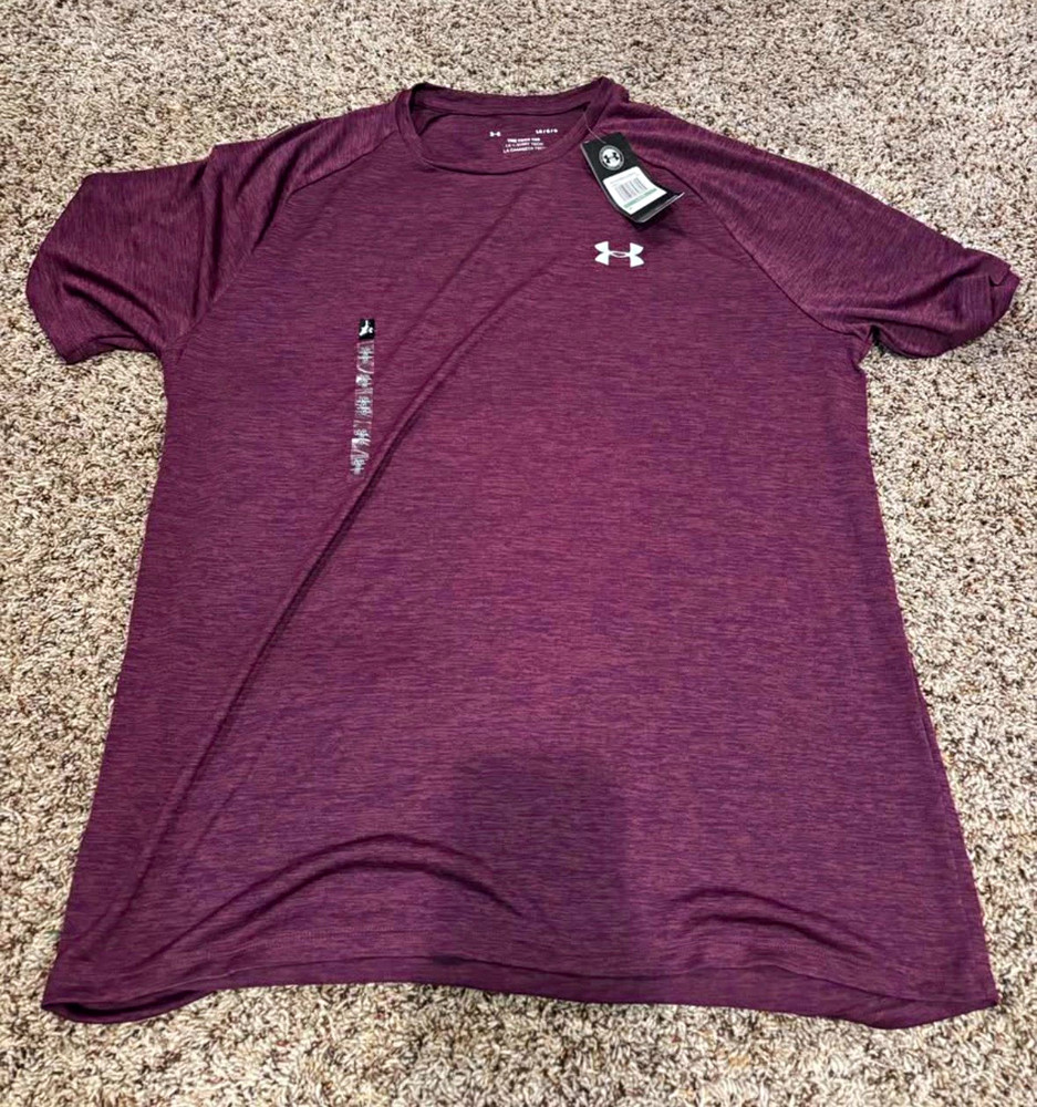 Under Armour Tech The Tech Tee Men’s L Loose SS Purple Heather Crew Logo 1326413