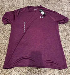 Under Armour Tech The Tech Tee Men’s L Loose SS Purple Heather Crew Logo 1326413