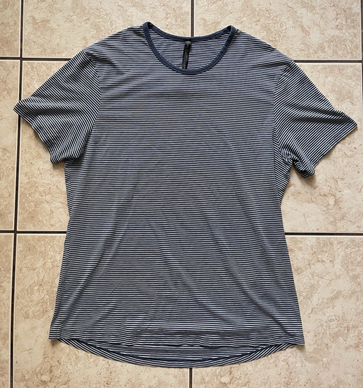 Lululemon 5 Year Basic Tee Men’s Short Sleeve Blue Large Stripe Classic T-Shirt gallery