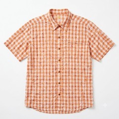 Mountain Hardwear Short Sleeve Hiking Shirt Orange Plaid Nylon Blend Mens Large