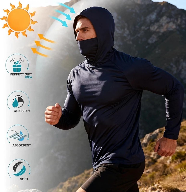 Mens Fishing Hoodie UV Sun Protection Shirts UPF Rash Guard Long Sleeve Shirts H gallery
