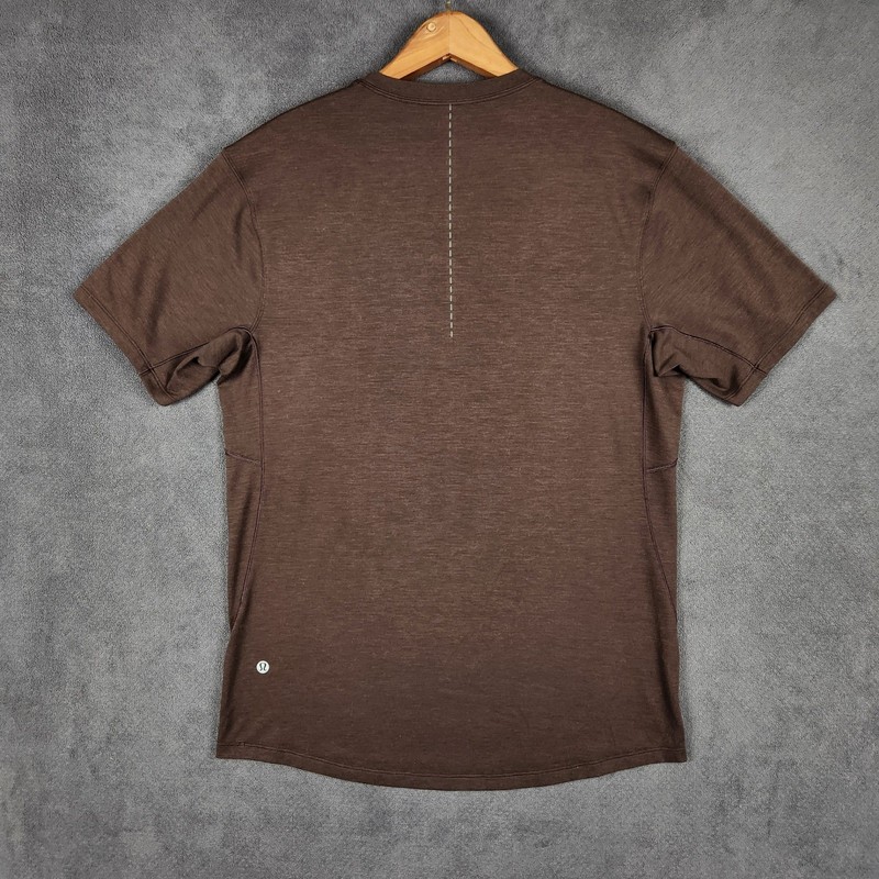Lululemon Performance Shirt Mens Large Brown Heathered Short Sleeve Reflective gallery