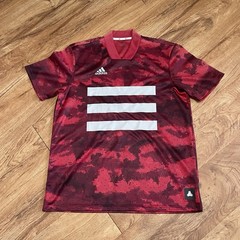 Adidas Jersey Men Small Red White Digital Camouflage 3 Stripe Graphic Soccer Tee