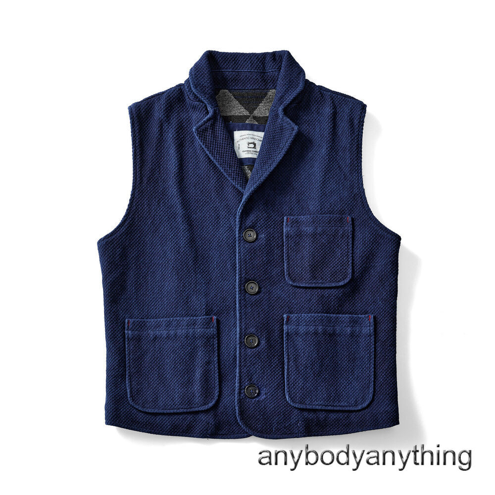 Indigo Dyeing Sashiko Vest Men's Work Waistcoat Vintage Casual Coat Suit VestNew gallery