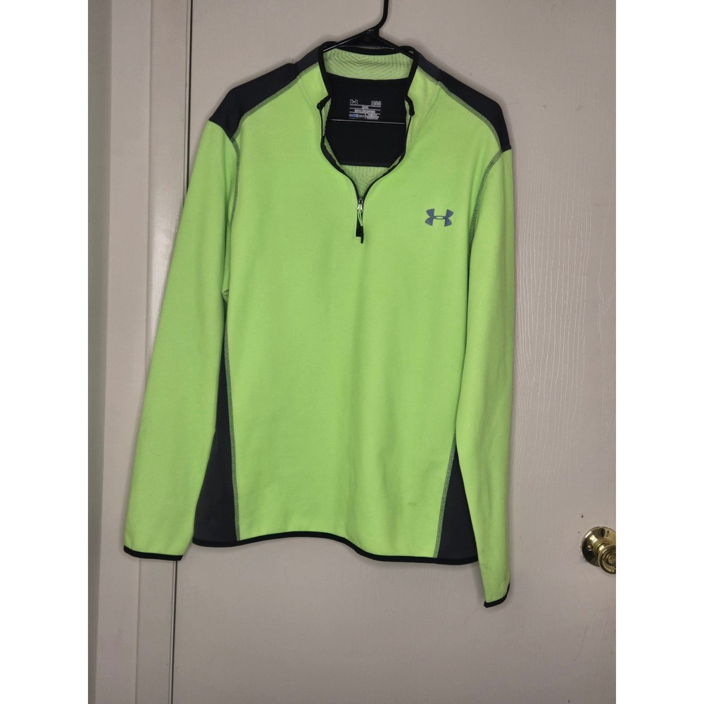 Under Armour Mens ColdGear 1/4 Zip Pullover Neon Green Gray Loose Fit Large