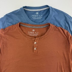 Free Fly Shirt Lot Of 2 Mens M Bamboo Long Sleeve Brown Henley & Blue Pocket Tee