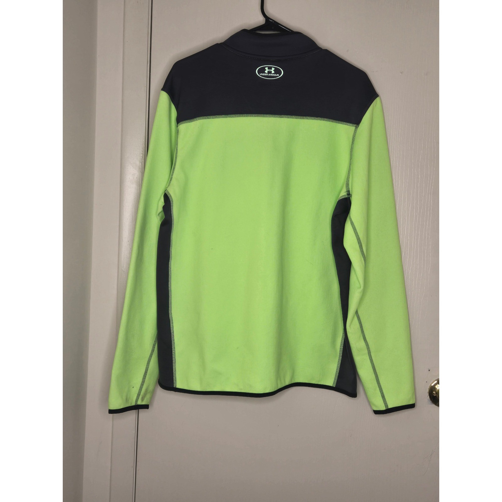 Under Armour Mens ColdGear 1/4 Zip Pullover Neon Green Gray Loose Fit Large gallery